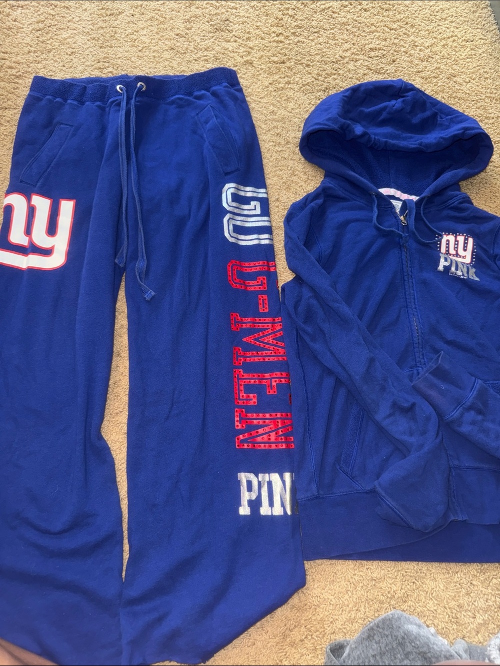 PINK Victoria's Secret Royal Blue New York Giants Hoodie Set with Red Accents